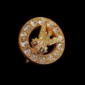 VTG LA Los Angeles FOE Fraternal Order of Eagles Brooch Gold Tone & Rhinestones
